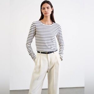 Nili Lotan Striped Long Sleeve Shirt in Navy/Natural Stripe